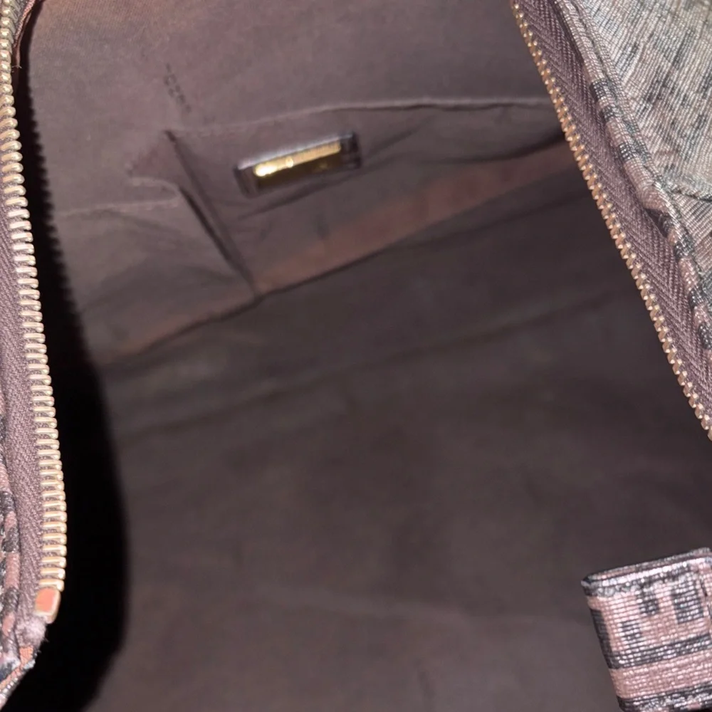 Authentic Fendi Dark Brown Zucchino FF Logo Hobo Bag with Gold-Tone Accents